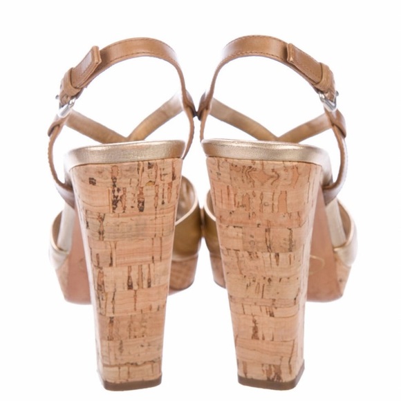Prada Leather Gold Cork Slingback Heels size 38.5 - Picture 4 of 16